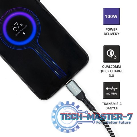 Kabel USB 2.0 typ C | USB 2.0 typ C 100W | QC 3.0| PD | 1.5m | Czarny Kabel USB 2.0 typ C | USB 2.0 typ C 100W | QC 3.0| PD | 1.5m | Czarny