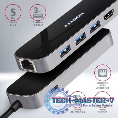 HMC-6GL Wieloportowy hub USB 6in1, 5Gbps, 3x USB-A, HDMI 4K/30Hz, GLAN, PD 100W, 20cm USB-C kabel HMC-6GL Wieloportowy hub USB 6in1, 5Gbps, 3x USB-A, HDMI 4K/30Hz, GLAN, PD 100W, 20cm USB-C kabel