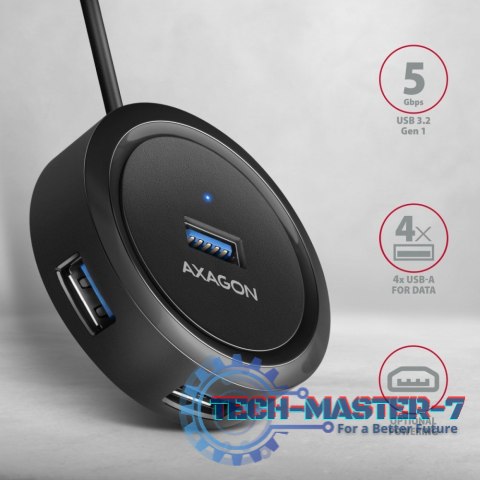 HUE-P1A Hub 4-portowy USB 3.2 Gen 1 round, 30cm USB-A kabel, microUSB dodatkowe zasilanie HUE-P1A Hub 4-portowy USB 3.2 Gen 1 round, 30cm USB-A kabel, microUSB dodatkowe zasilanie
