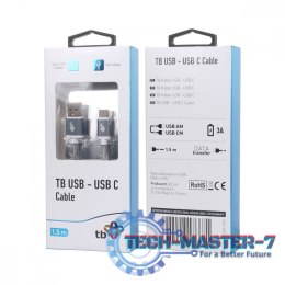 Kabel USB-USB C 1.5m szary sznurek premium