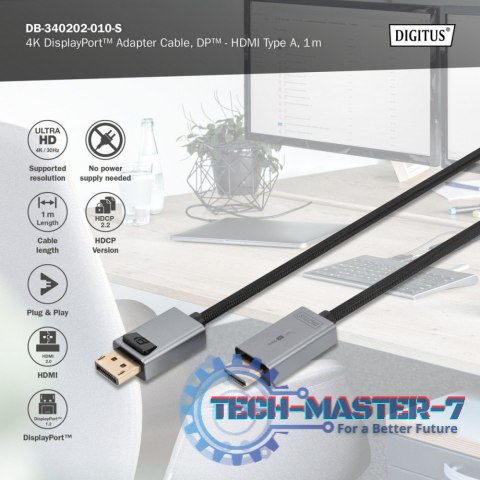 Kabel adapter DisplayPort - HDMI 4K 30Hz DP/HDMI M/M 1m Kabel adapter DisplayPort - HDMI 4K 30Hz DP/HDMI M/M 1m