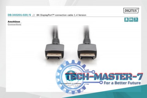 Kabel połączeniowy PREMIUM DisplayPort 8K60Hz UHD DP/DP M/M 2m Czarny Kabel połączeniowy PREMIUM DisplayPort 8K60Hz UHD DP/DP M/M 2m Czarny