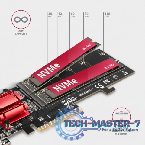 PCEM2-ND Kontroler PCIe x 8, 2x slot M.2 NVMe M-key RAID wsparcie dla płyt bez bifurkacji, w zestawie, SP & LP PCEM2-ND Kontroler PCIe x 8, 2x slot M.2 NVMe M-key RAID wsparcie dla płyt bez bifurkacji, w zestawie, SP & LP