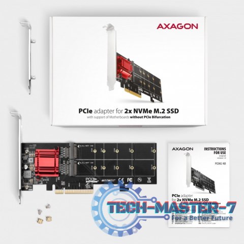 PCEM2-ND Kontroler PCIe x 8, 2x slot M.2 NVMe M-key RAID wsparcie dla płyt bez bifurkacji, w zestawie, SP & LP PCEM2-ND Kontroler PCIe x 8, 2x slot M.2 NVMe M-key RAID wsparcie dla płyt bez bifurkacji, w zestawie, SP & LP