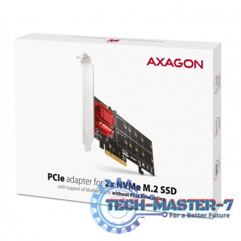 PCEM2-ND Kontroler PCIe x 8, 2x slot M.2 NVMe M-key RAID wsparcie dla płyt bez bifurkacji, w zestawie, SP & LP PCEM2-ND Kontroler PCIe x 8, 2x slot M.2 NVMe M-key RAID wsparcie dla płyt bez bifurkacji, w zestawie, SP & LP