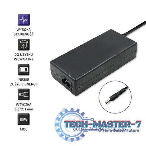 Zasilacz desktopowy 60W | 12V | 5A | 5.5*2.1 + kabel zasilający Zasilacz desktopowy 60W | 12V | 5A | 5.5*2.1 + kabel zasilający