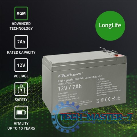 Akumulator AGM | 12V | 7Ah | max. 105A | Security Akumulator AGM | 12V | 7Ah | max. 105A | Security