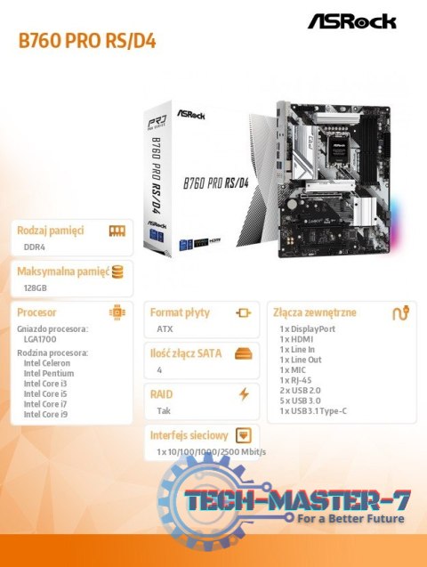 Płyta główna B760 Pro RS s1700 4DDR4 DP/HDM M.2 ATX Płyta główna B760 Pro RS s1700 4DDR4 DP/HDM M.2 ATX