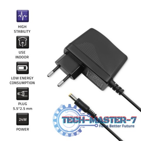 Zasilacz wtyczkowy 24W | 12V | 2A | 5.5x2.5 Zasilacz wtyczkowy 24W | 12V | 2A | 5.5x2.5