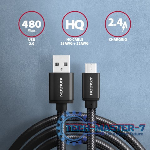 BUMM-AM15AB Kabel MicroUSB - USB-A, 1.5m, USB 2.0, 2.4A, ALU, oplot, Czarny BUMM-AM15AB Kabel MicroUSB - USB-A, 1.5m, USB 2.0, 2.4A, ALU, oplot, Czarny