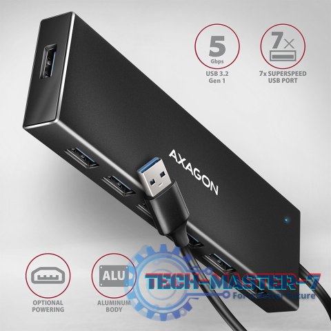 HUE-F7A Hub 7-portowy USB 3.2 Gen 1 ALU FLAT, micro USB, 1m USB-A kabel HUE-F7A Hub 7-portowy USB 3.2 Gen 1 ALU FLAT, micro USB, 1m USB-A kabel
