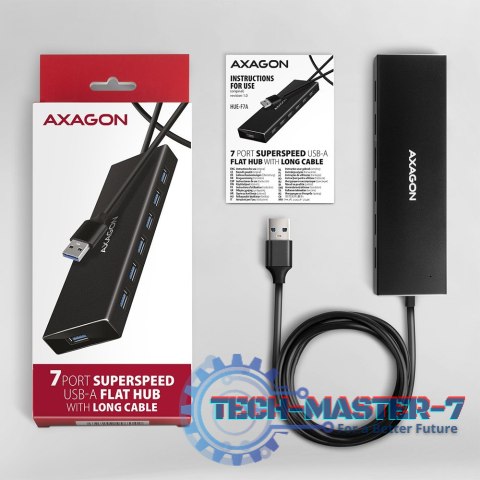 HUE-F7A Hub 7-portowy USB 3.2 Gen 1 ALU FLAT, micro USB, 1m USB-A kabel HUE-F7A Hub 7-portowy USB 3.2 Gen 1 ALU FLAT, micro USB, 1m USB-A kabel