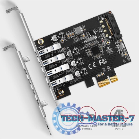 PCEU-43RS Kontroler PCIe 4x port USB 3.2 GEN 1, UASP, chipset Renesas, 15-pin SATA zasilacz, dual power PCEU-43RS Kontroler PCIe 4x port USB 3.2 GEN 1, UASP, chipset Renesas, 15-pin SATA zasilacz, dual power