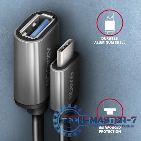 RUCM-AFAC Kabel adapter USB 3.2 Gen 1 Type-C samiec -> Type-A żeńska, 0,2m, 3A, ALU RUCM-AFAC Kabel adapter USB 3.2 Gen 1 Type-C samiec -> Type-A żeńska, 0,2m, 3A, ALU