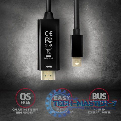 RVDM-HI14C2 Konwerter/kabel aktywny Mini DP > HDMI 1.4 kabel 1.8m4K/30Hz RVDM-HI14C2 Konwerter/kabel aktywny Mini DP > HDMI 1.4 kabel 1.8m4K/30Hz