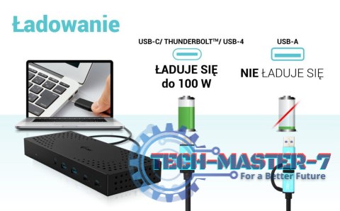 Stacja dokująca USB 3.0 / USB-C / Thunderbolt, 3 x 4K Gen 2 + zasilanie 100 W Stacja dokująca USB 3.0 / USB-C / Thunderbolt, 3 x 4K Gen 2 + zasilanie 100 W