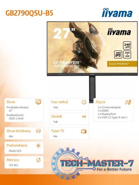 Monitor 27 cali GB2790QSU-B5 1ms,IPS,DP,HDMI,240Hz,F.Sync,QHD,HDR400 Monitor 27 cali GB2790QSU-B5 1ms,IPS,DP,HDMI,240Hz,F.Sync,QHD,HDR400