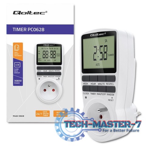 Elektroniczny programator czasowy PC0628 | 3680W | 16A | LCD Elektroniczny programator czasowy PC0628 | 3680W | 16A | LCD