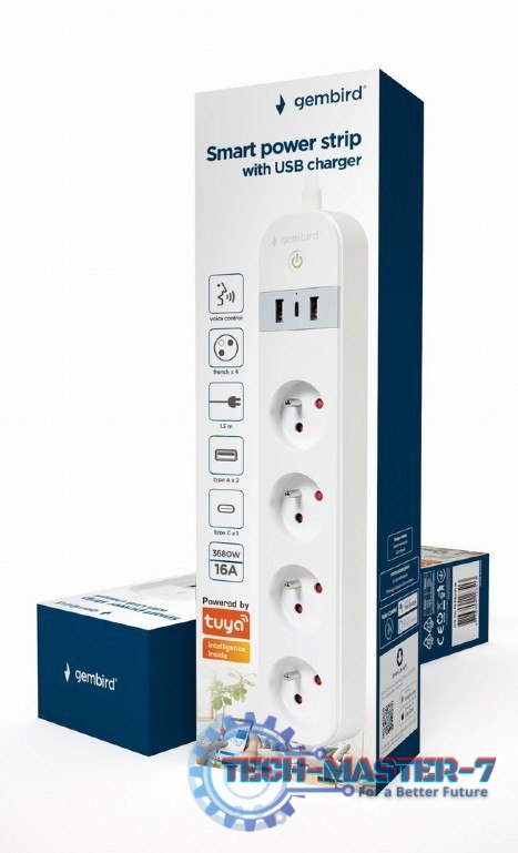 Inteligentna listwa zasilająca Tuya 4xFR 2xUSB-A 1xUSB-C Biała Inteligentna listwa zasilająca Tuya 4xFR 2xUSB-A 1xUSB-C Biała