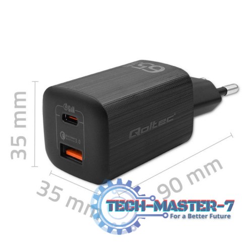 Ładowarka sieciowa 65W GaN ULTRA | 5-20V | 2.25-3.25A | 1 x USB typ C PD | 1 x USB | Czarna Ładowarka sieciowa 65W GaN ULTRA | 5-20V | 2.25-3.25A | 1 x USB typ C PD | 1 x USB | Czarna