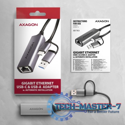 ADE-TXCA Karta sieciowa Gigabit Ethernet adapter, USB-C (USB-A redukcja) 3.2 Gen 1, instalacja automatyczna ADE-TXCA Karta sieciowa Gigabit Ethernet adapter, USB-C (USB-A redukcja) 3.2 Gen 1, instalacja automatyczna