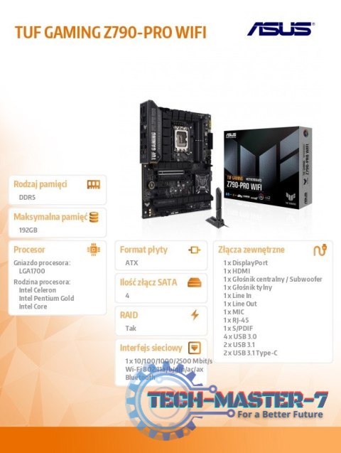 Płyta główna TUF GAMING Z790-PRO WIFI s1700 4DDR5 HDMI ATX Płyta główna TUF GAMING Z790-PRO WIFI s1700 4DDR5 HDMI ATX