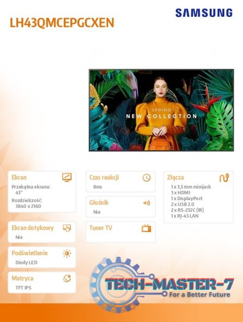 Monitor profesjonalny QM43C 43 cale Matowy 24h/7 500(cd/m2) 3840x2160 (UHD) S10 Player (Tizen 7, VXT Ready) WiFi/BT 3 lata On-Si Monitor profesjonalny QM43C 43 cale Matowy 24h/7 500(cd/m2) 3840x2160 (UHD) S10 Player (Tizen 7, VXT Ready) WiFi/BT 3 lata On-Si