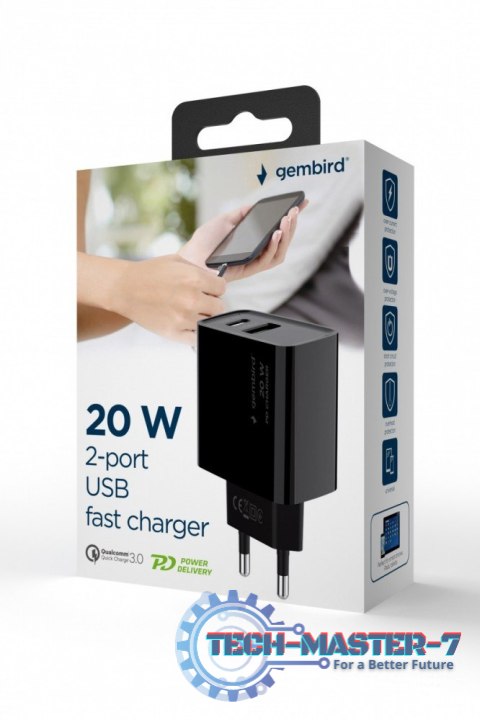 Ładowarka PowerDelivery USB-A USB-C 20W Czarna Ładowarka PowerDelivery USB-A USB-C 20W Czarna