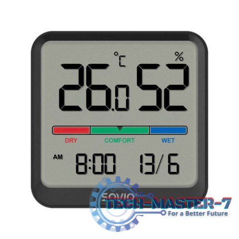 Czujnik temperatury i wilgotności, do użytku wewnętrznego, ekran LCD, zegar, data, uchwyt z magnesem, CT-01/B Czarny Czujnik temperatury i wilgotności, do użytku wewnętrznego, ekran LCD, zegar, data, uchwyt z magnesem, CT-01/B Czarny