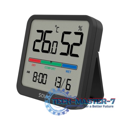 Czujnik temperatury i wilgotności, do użytku wewnętrznego, ekran LCD, zegar, data, uchwyt z magnesem, CT-01/B Czarny Czujnik temperatury i wilgotności, do użytku wewnętrznego, ekran LCD, zegar, data, uchwyt z magnesem, CT-01/B Czarny