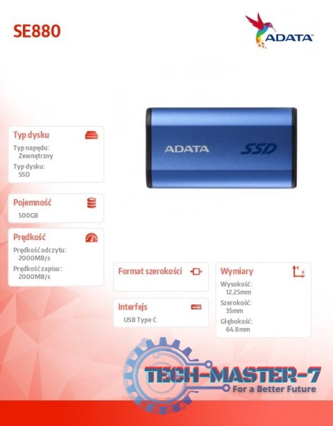 Dysk zewnętrzny SSD SE880 500 GB USB3.2A/C Gen2x2 Niebieski Dysk zewnętrzny SSD SE880 500 GB USB3.2A/C Gen2x2 Niebieski