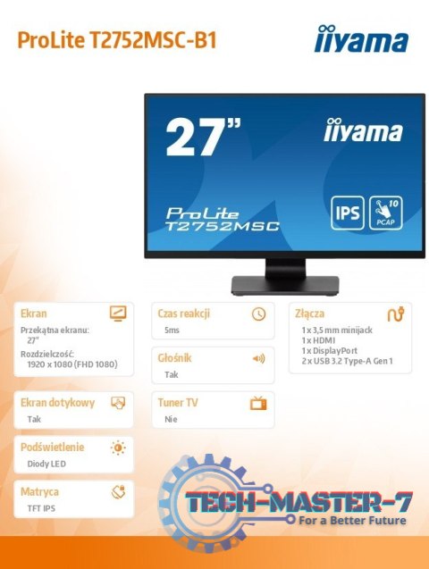 Monitor 27 cali T2752MSC-B1 10 PKT. POJ,IPS,HDMI,DP,2x2USB(3.2),2x1W400cd/m2,7H, Monitor 27 cali T2752MSC-B1 10 PKT. POJ,IPS,HDMI,DP,2x2USB(3.2),2x1W400cd/m2,7H,